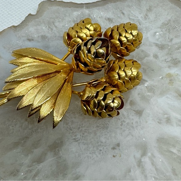 Mr. John Bouquet of Golden Pine Cones Pin Brooch, c. 1950\'s